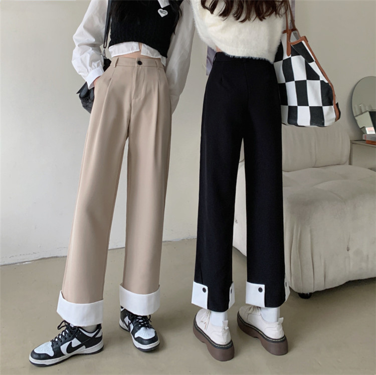 ストレートパンツ 秋の新作ハイウエストスリムスーツパンツ