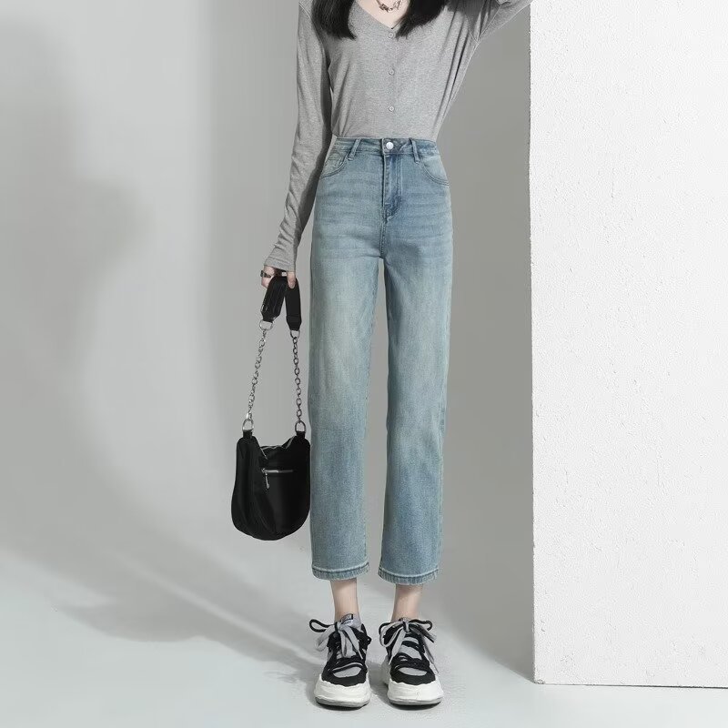 ストレートパンツ すっきりシルエット 九分丈ストレートデニム