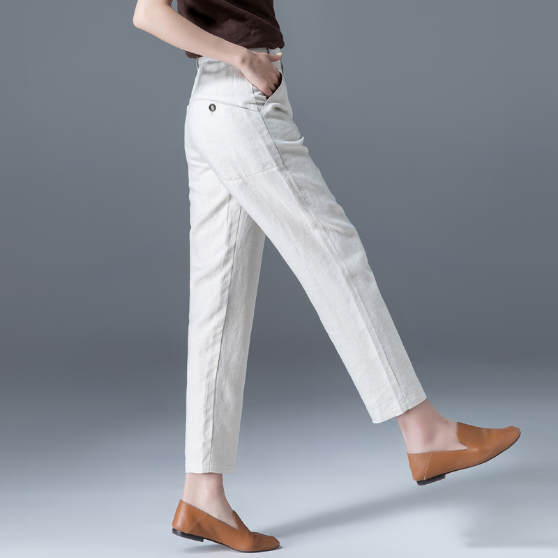 ストレートパンツ 上質な麻混ストレートロングパンツ
