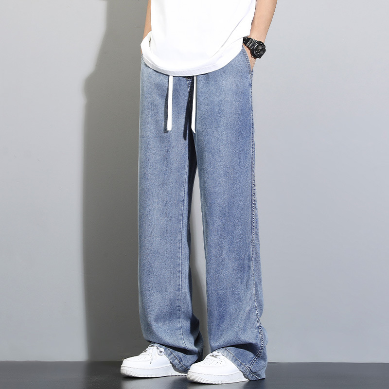 ストレートパンツ ゆったり楽ちん紐付きデニムパンツ