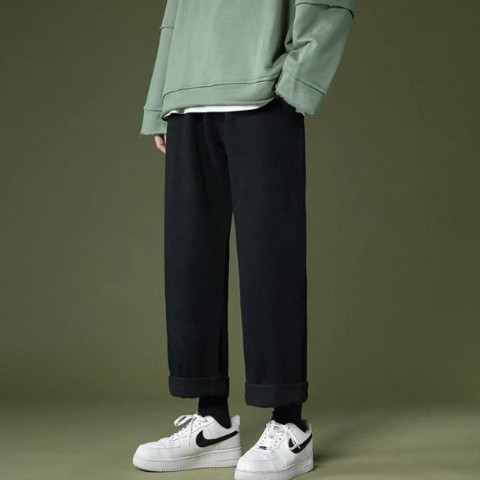 ストレートパンツ シンプルワイドストレートデニムパンツ