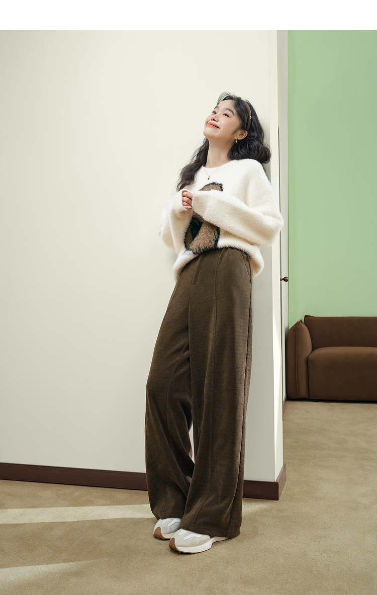 ストレートパンツ ゆったりコーデュロイワイドパンツ