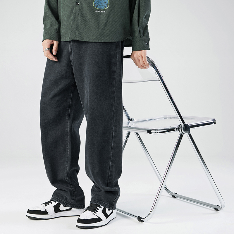 ストレートパンツ シンプルウォッシュ加工ストレートデニムパンツ