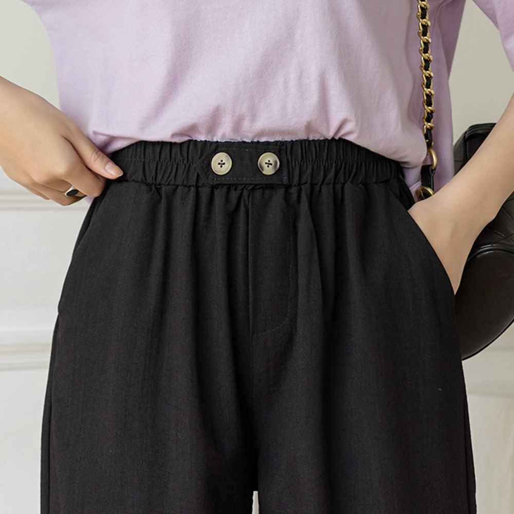 ストレートパンツ 綿麻ワイドパンツ レディース ボトムス 九分丈