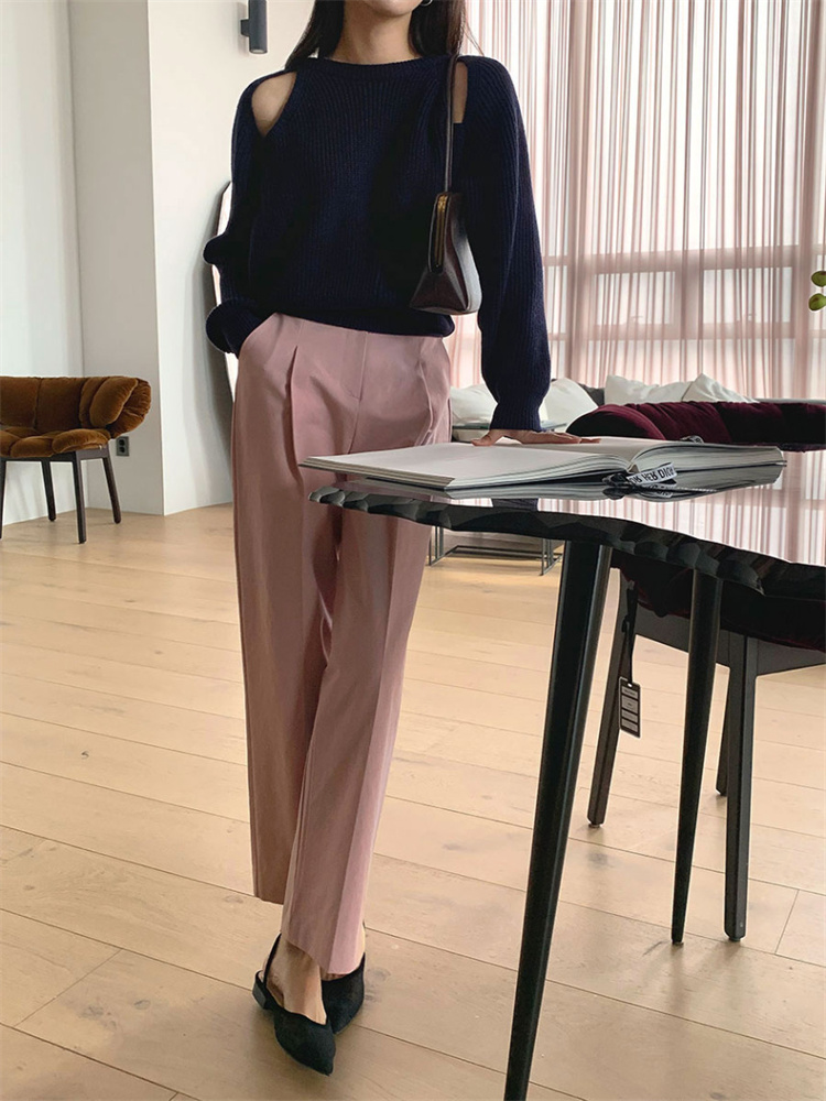 通勤対応ハイウエストストレートパンツ