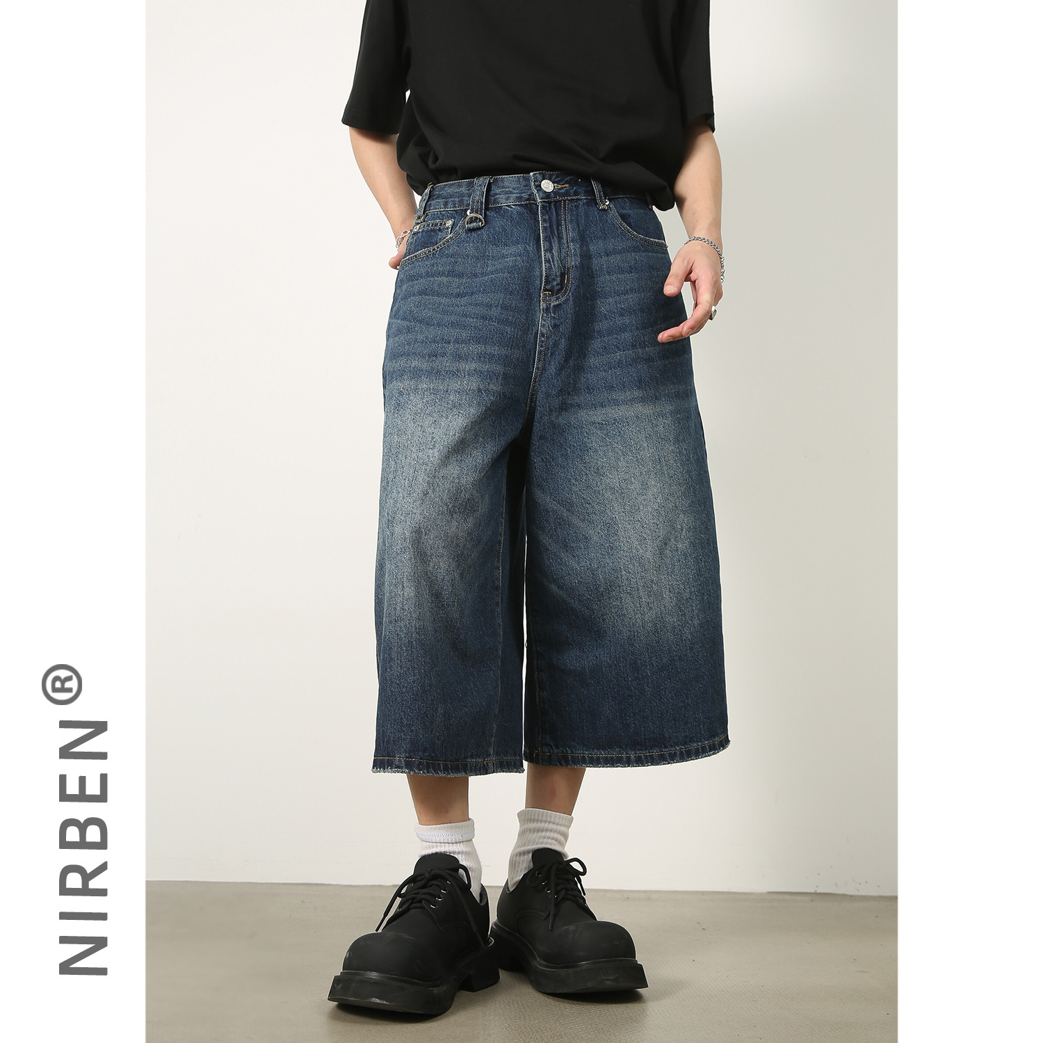 ストレートパンツ ワイドシルエット七分丈デニム