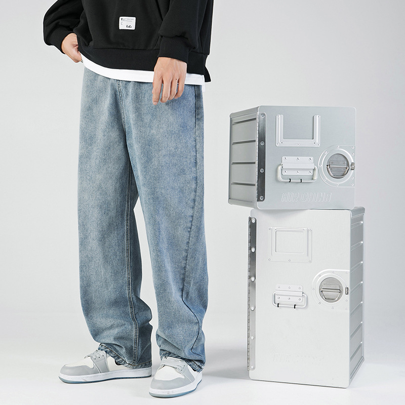 ストレートパンツ シンプルウォッシュ加工ストレートデニムパンツ
