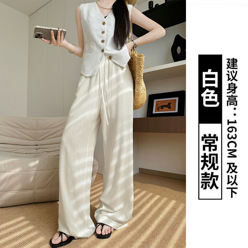ストレートパンツ 上質リネン風ストレートパンツ