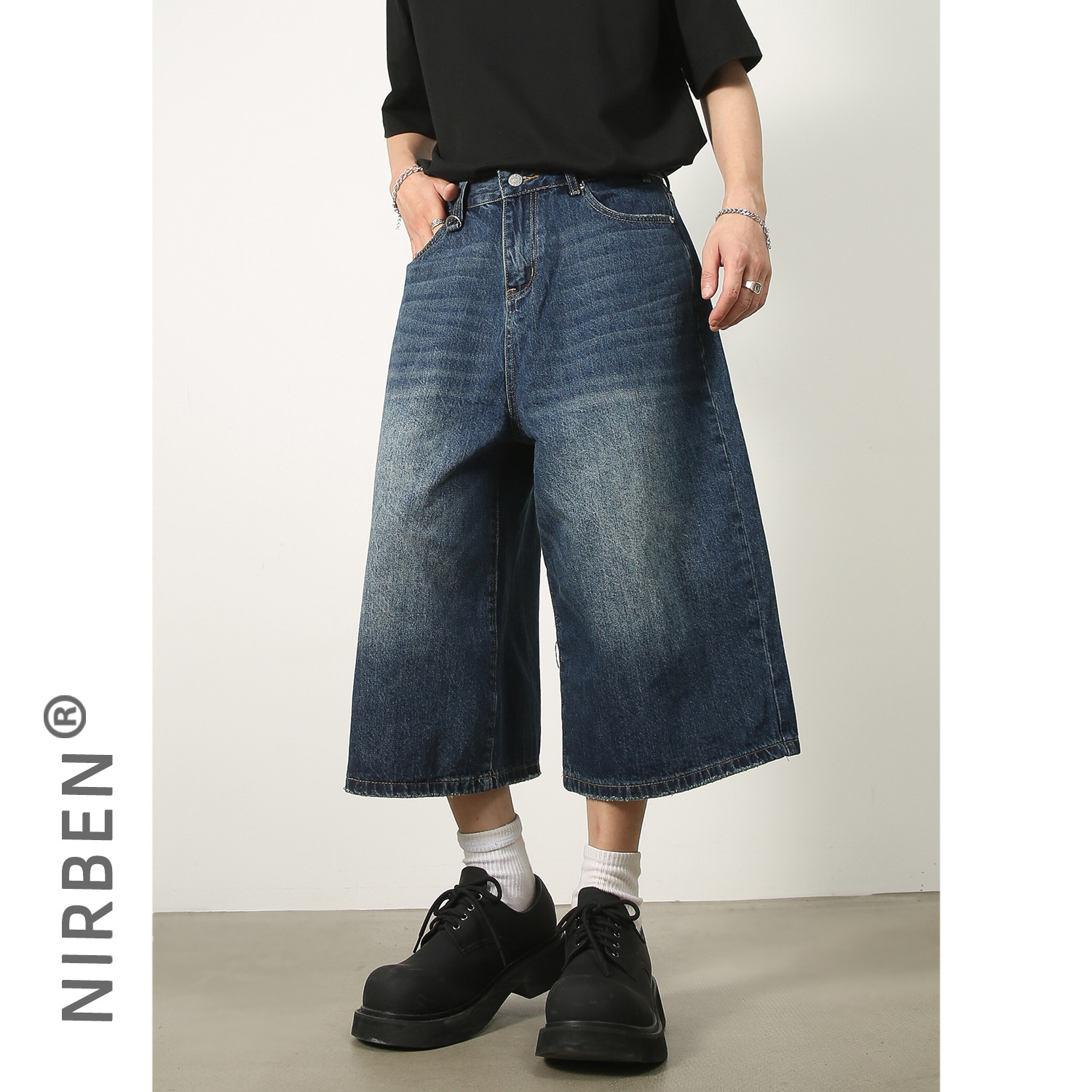 ストレートパンツ ワイドシルエット七分丈デニム