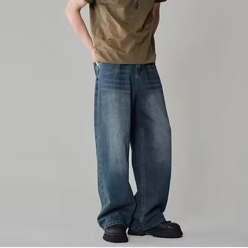 ストレートパンツ ゆったりシルエットウォッシュ加工デニム