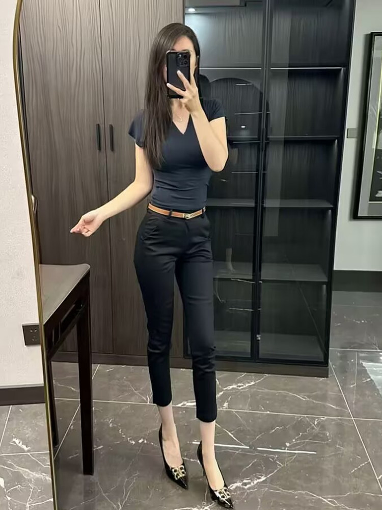 ストレートパンツ すっきりシルエット美脚スラックス