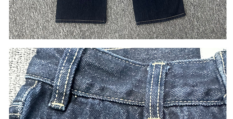 ストレートパンツ デザインポケット付き高腰ストレートデニムパンツ