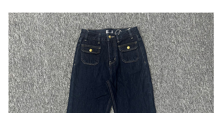 ストレートパンツ デザインポケット付き高腰ストレートデニムパンツ