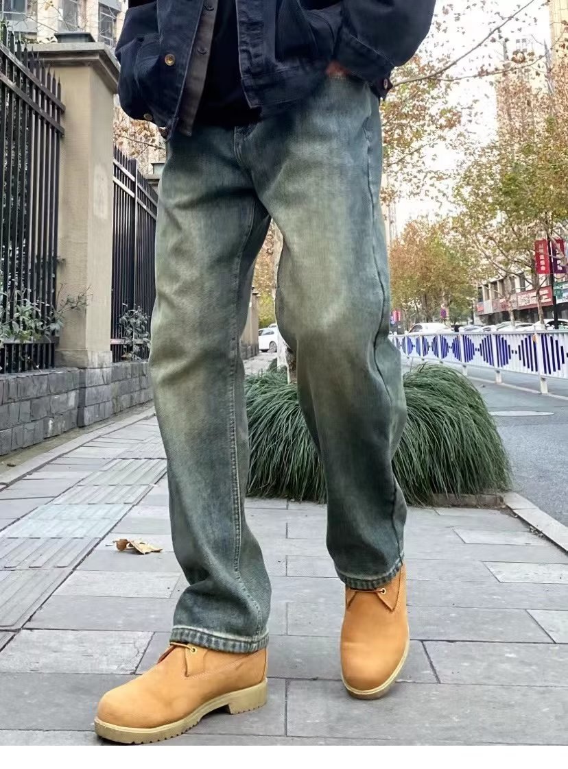 ストレートパンツ ヴィンテージ風ゆったりストレートデニム