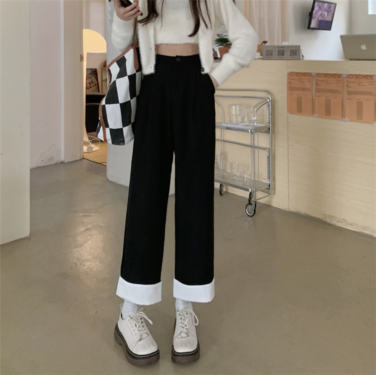 ストレートパンツ 秋の新作ハイウエストスリムスーツパンツ