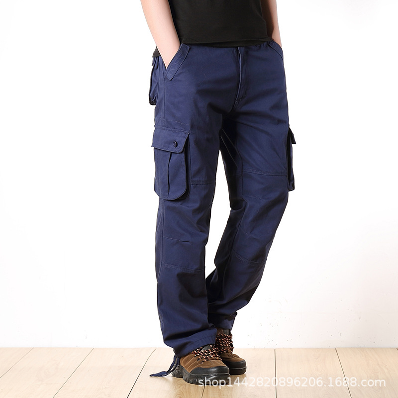 ストレートパンツ 機能的ポケット付きワークパンツ