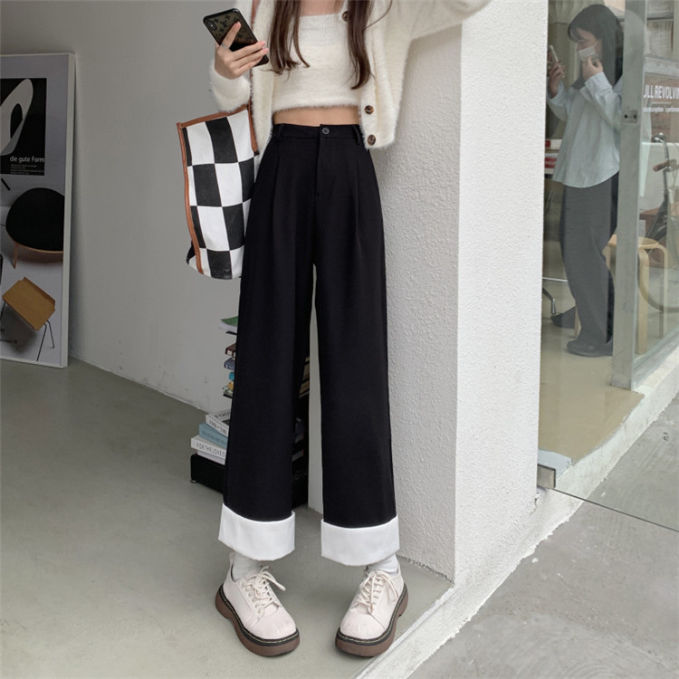 ストレートパンツ 秋の新作ハイウエストスリムスーツパンツ