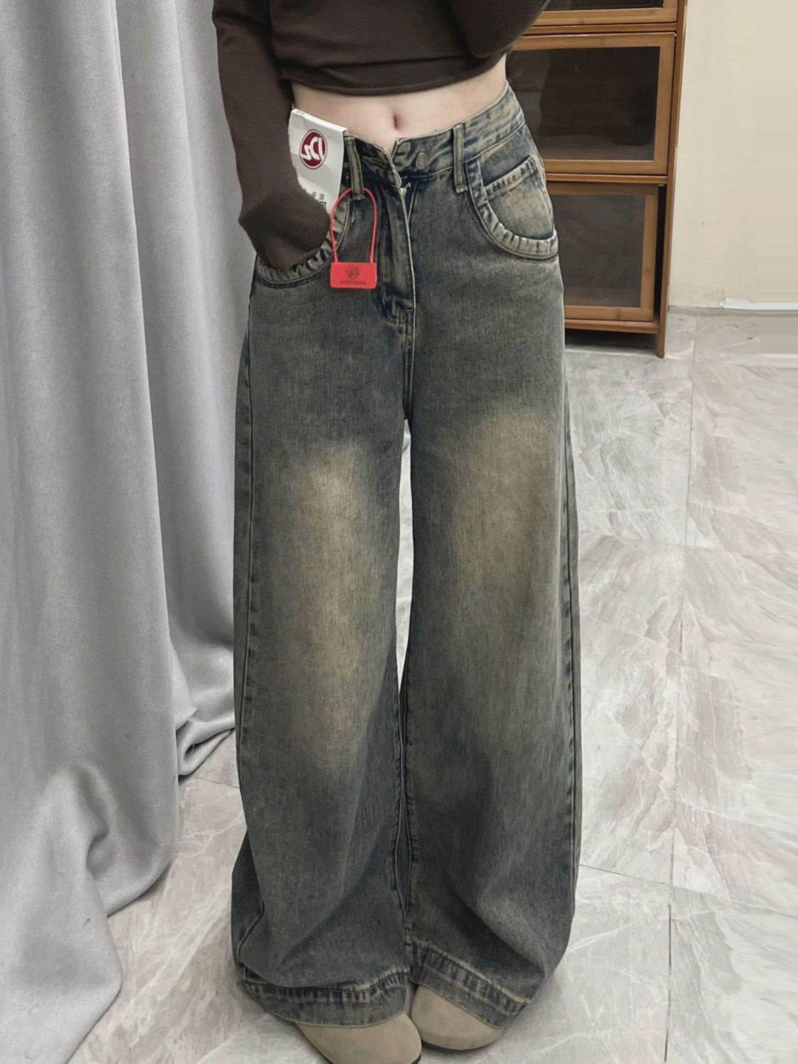 ストレートパンツ ヴィンテージ風ワイドストレートデニム