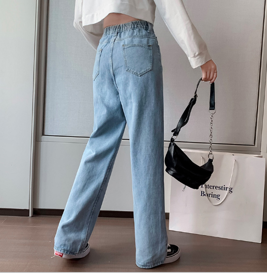レディース ハイウエスト デニム ストレートパンツ ゆったり フルレングス