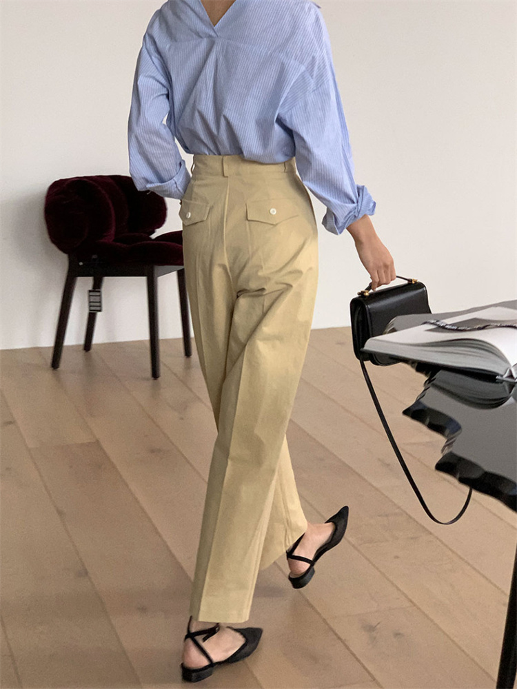 通勤対応ハイウエストストレートパンツ