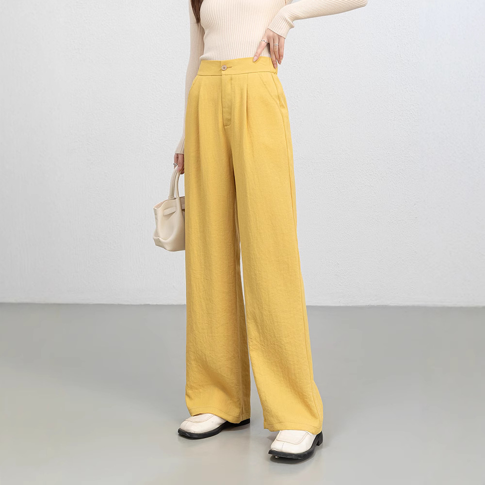 天然素材高腰ストレートパンツ