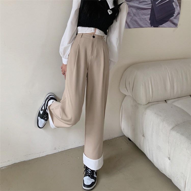 ストレートパンツ 秋の新作ハイウエストスリムスーツパンツ