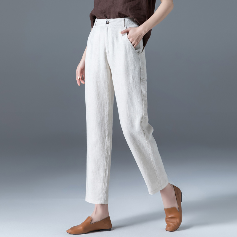 ストレートパンツ 上質な麻混ストレートロングパンツ