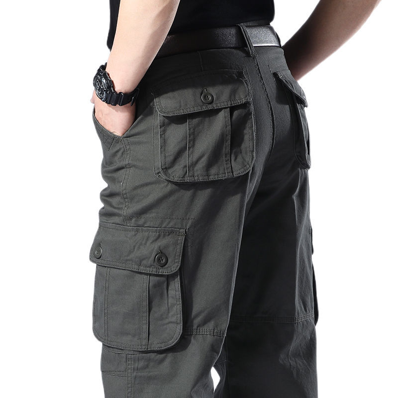 ストレートパンツ 多機能ポケット付きストレートカーゴパンツ