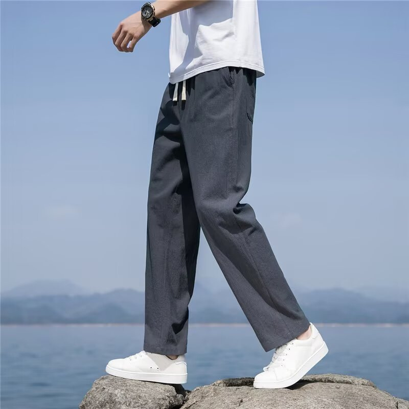 麻混紡素材 ゆったりストレートパンツ