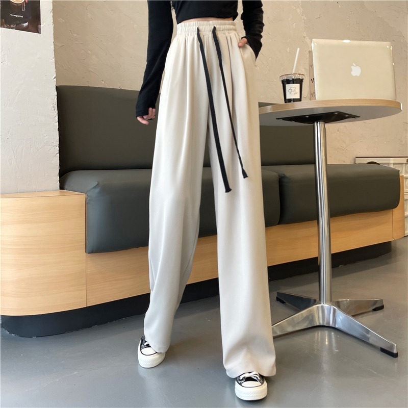 レディース ゴムウエスト ストレートパンツ 美脚 脚長効果
