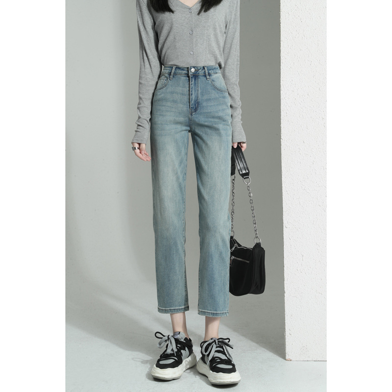 ストレートパンツ すっきりシルエット 九分丈ストレートデニム
