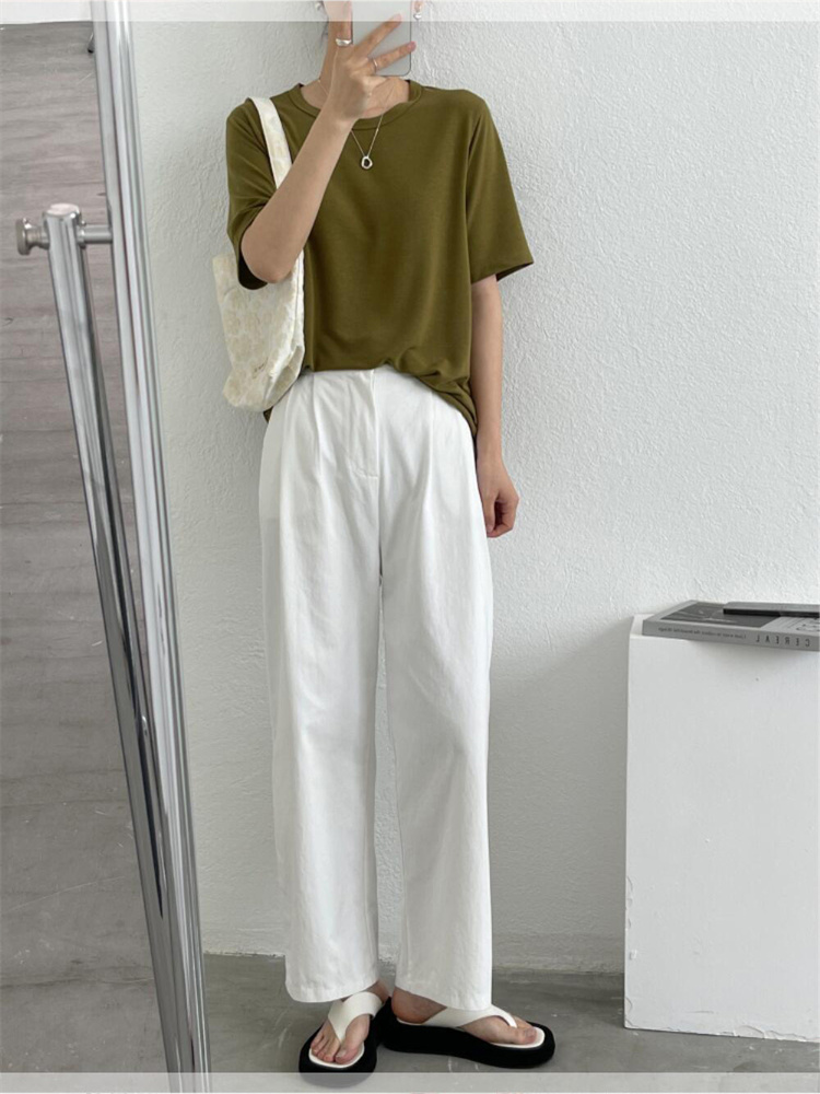 肌にやさしいコットン混ストレートパンツ