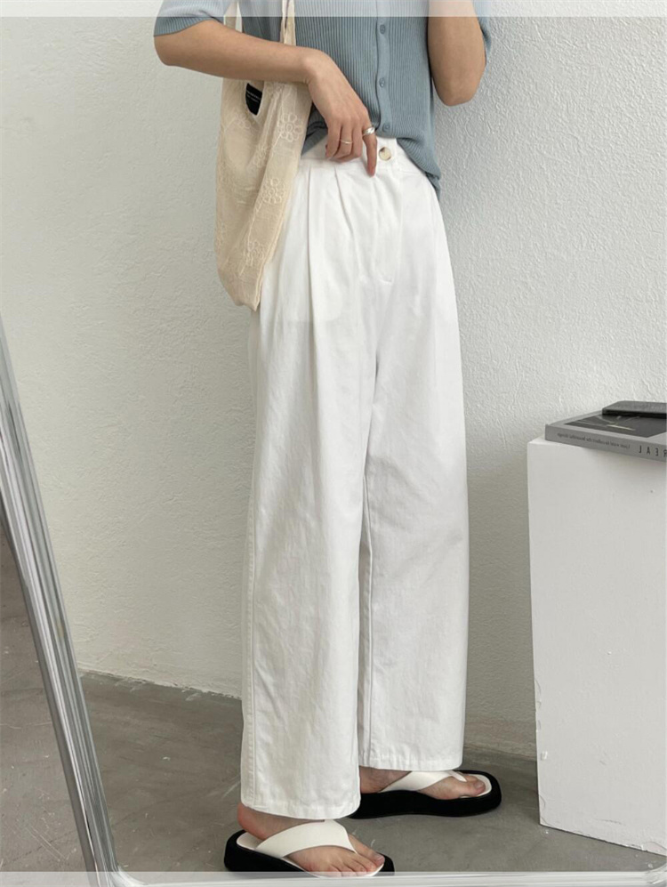 肌にやさしいコットン混ストレートパンツ
