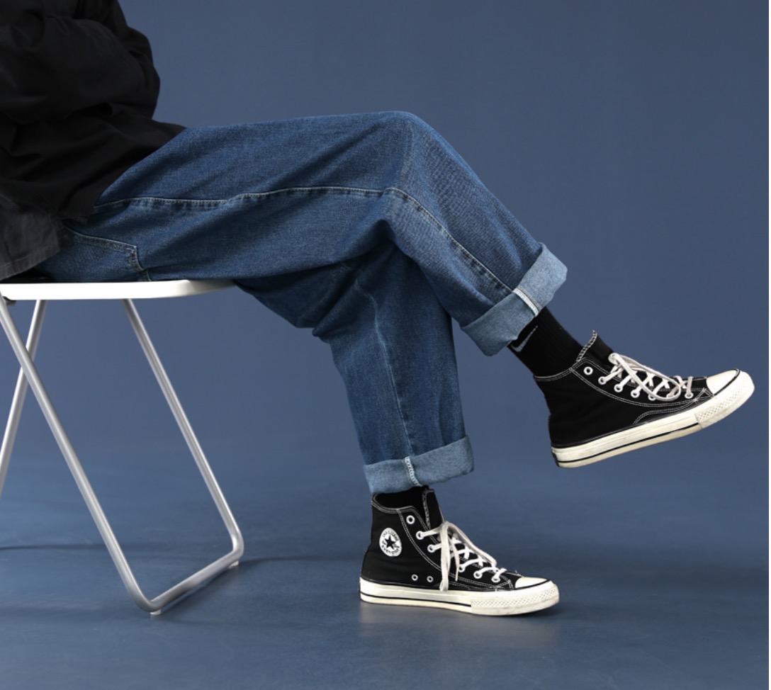 ストレートパンツ シンプルワイドストレートデニムパンツ