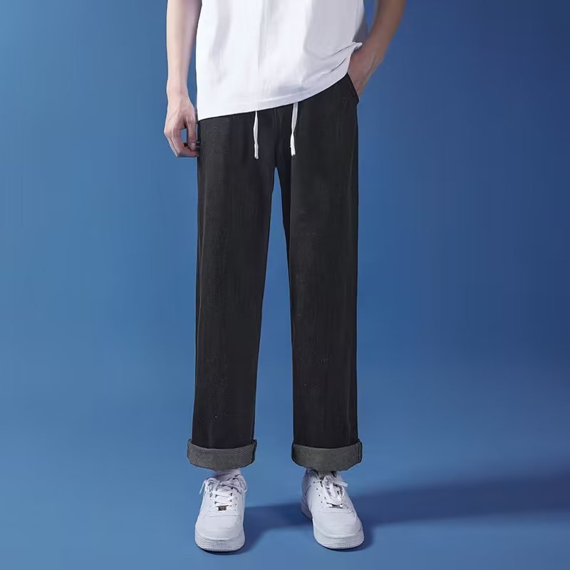 ストレートパンツ ワイドシルエット紐付きデニムパンツ