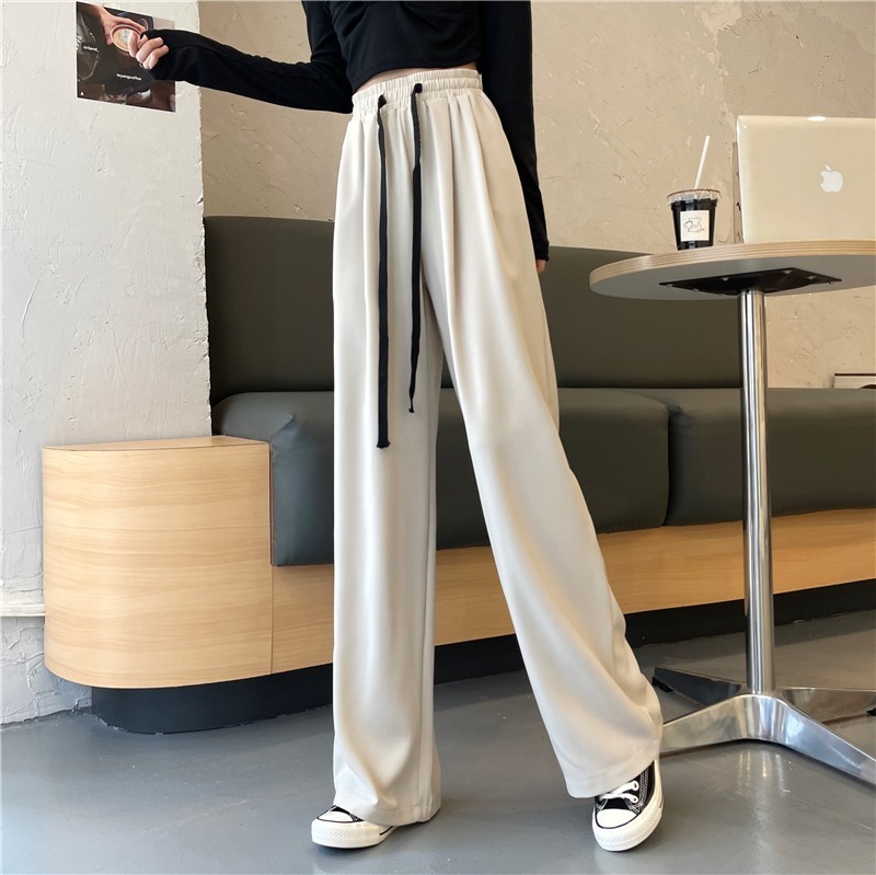 レディース ゴムウエスト ストレートパンツ 美脚 脚長効果