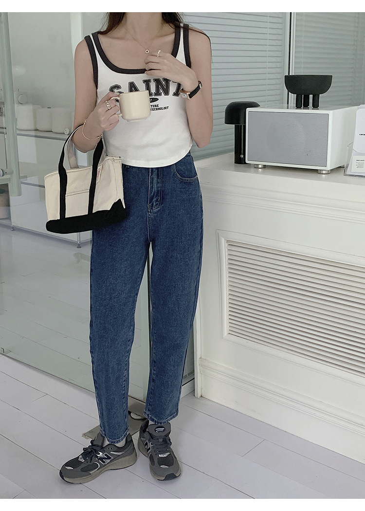 ストレートパンツ ゆったりハイウエストデニムパンツ ストレートシルエット