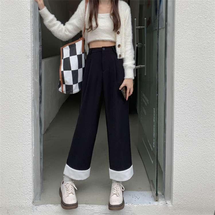 ストレートパンツ 秋の新作ハイウエストスリムスーツパンツ