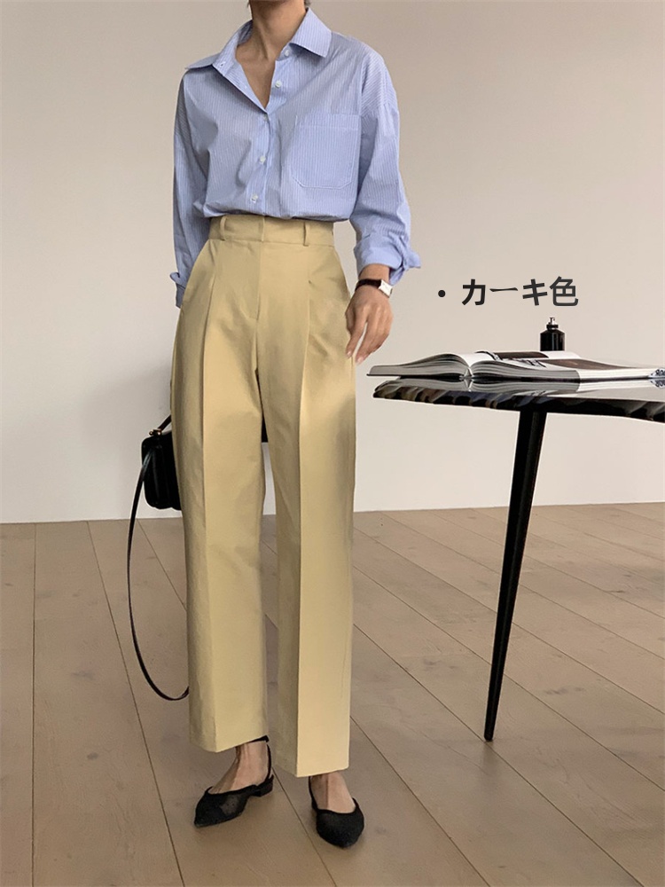 通勤対応ハイウエストストレートパンツ