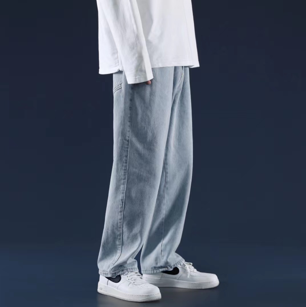 ストレートパンツ シンプルユニセックスワイドデニムパンツ