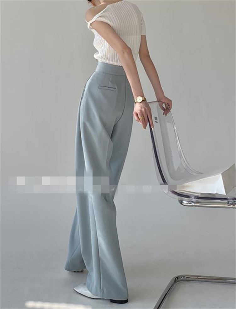 ハイウエストストレートパンツ ゆったりドレープロング丈