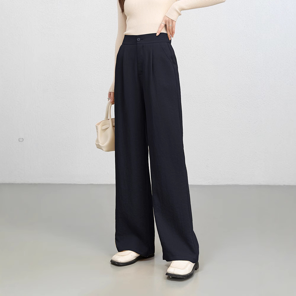 天然素材高腰ストレートパンツ