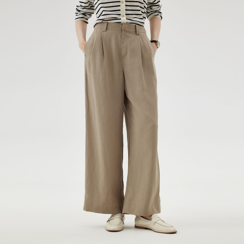 ストレートパンツ リネン混ストレートワイドパンツ