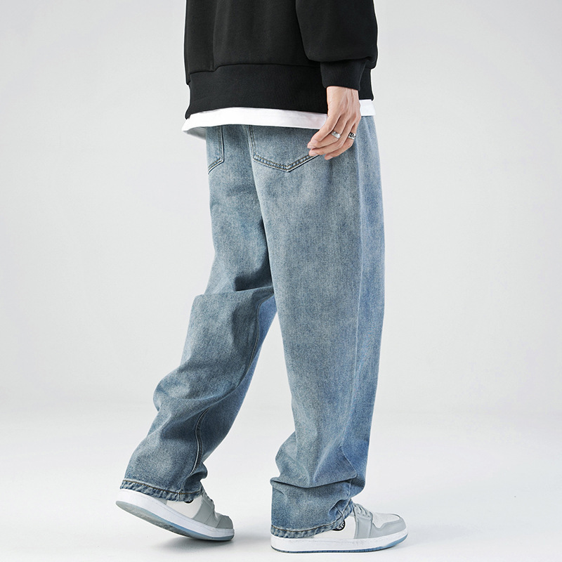 ストレートパンツ シンプルウォッシュ加工ストレートデニムパンツ