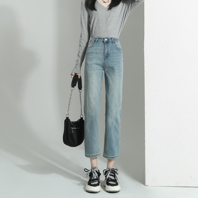 ストレートパンツ すっきりシルエット 九分丈ストレートデニム