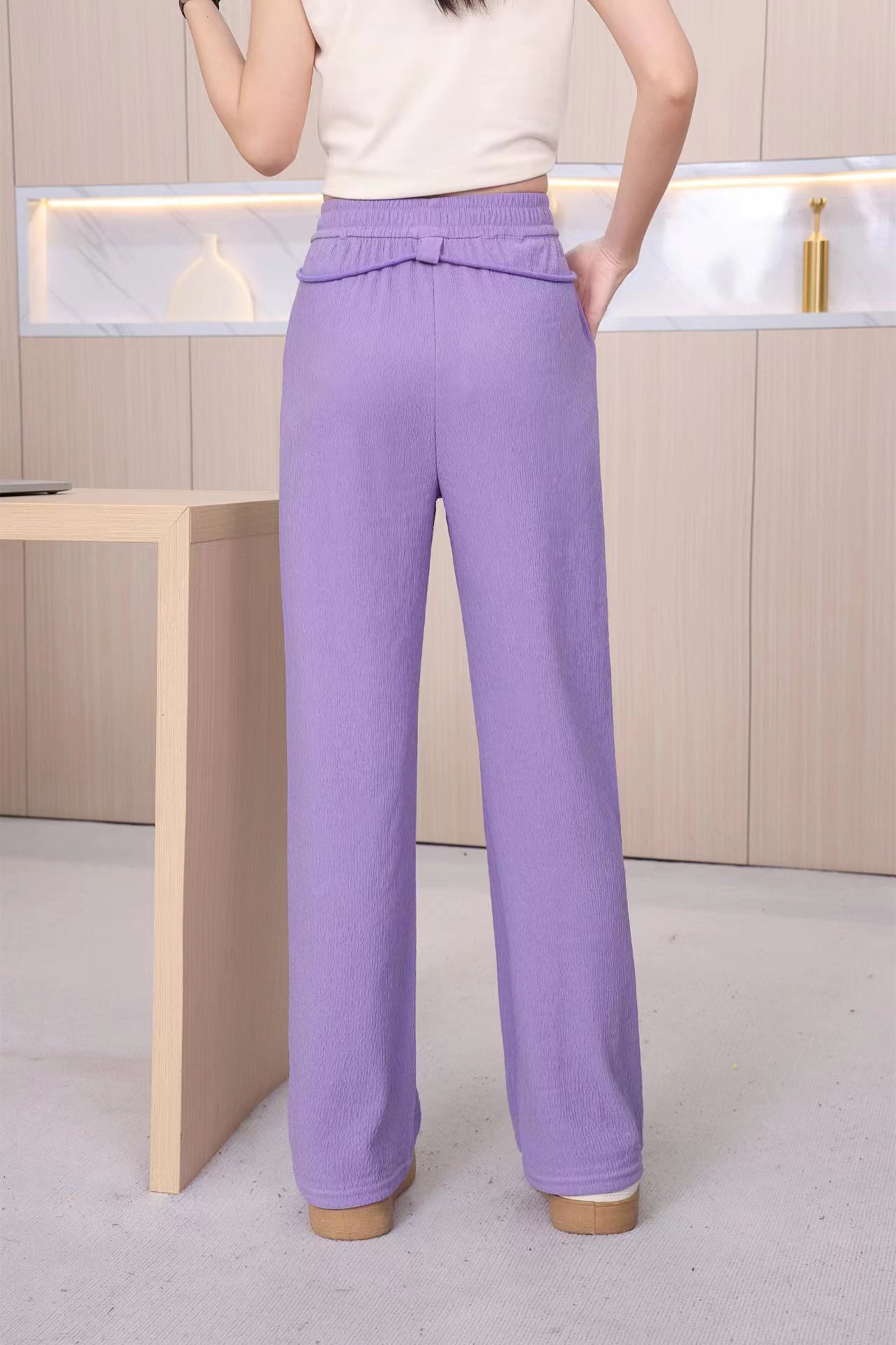 接触冷感ストレートパンツ ゴムウエスト レディース