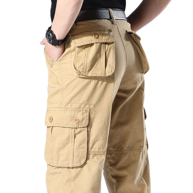 ストレートパンツ 多機能ポケット付きストレートカーゴパンツ