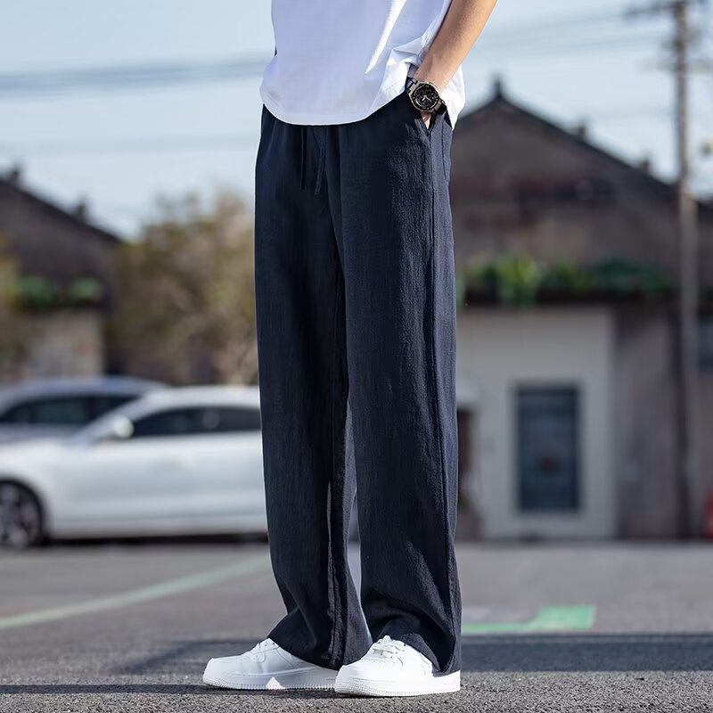 麻混紡素材 ゆったりストレートパンツ