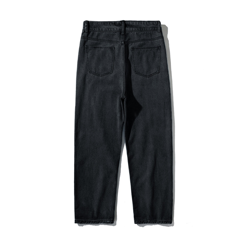 ストレートパンツ シンプルウォッシュ加工ストレートデニムパンツ