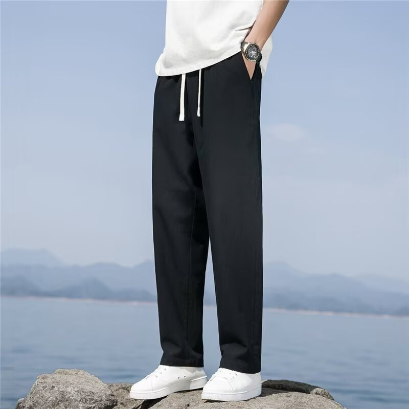麻混紡素材 ゆったりストレートパンツ